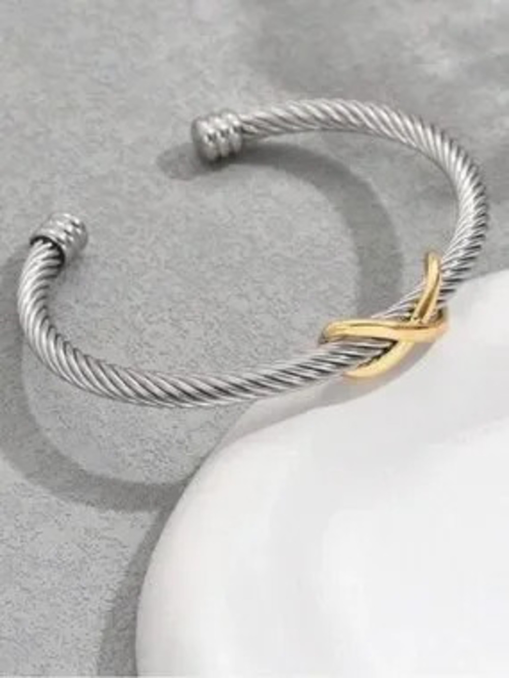 Anthropologie Two-Tone Twisted Cable Cuff Bracelet